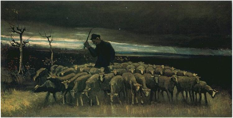 Картина Ван Гога Пастух с отарой овец 1884
